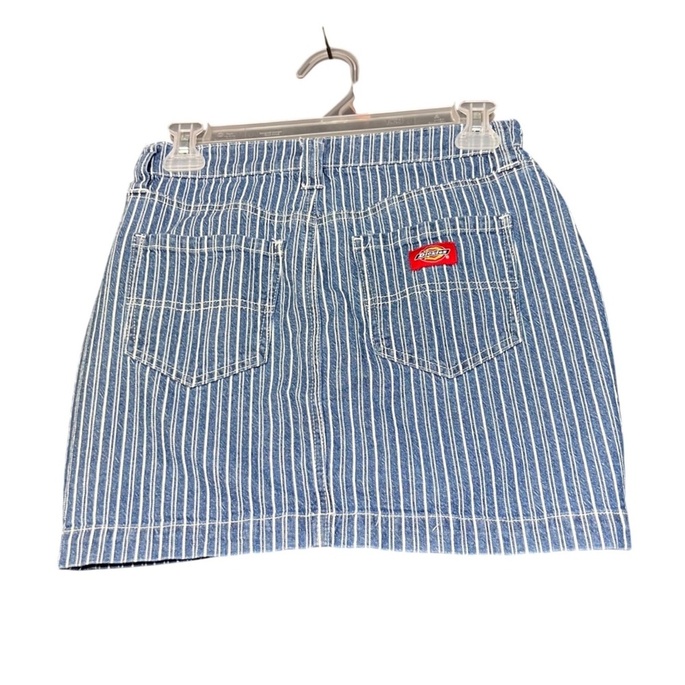 Dickies Girls Womens Size 1/25 Button Fly Mini Skirt Blue White Stripe Denim Y2K - Picture 3 of 13